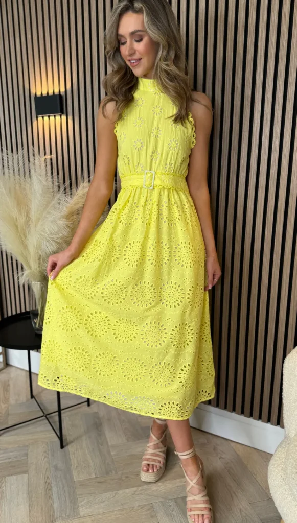 LILY ROSE BY FJ Going Out Dresses | Occasion Dresses^Layla Yellow Broidery Detail Belted Midi Dress