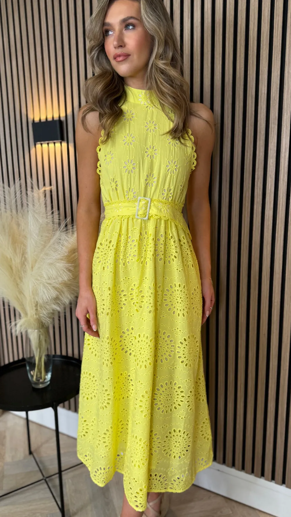layla_yellow_broidery_det_2.webp LILY ROSE BY FJ Going Out Dresses | Occasion Dresses^Layla Yellow Broidery Detail Belted Midi Dress