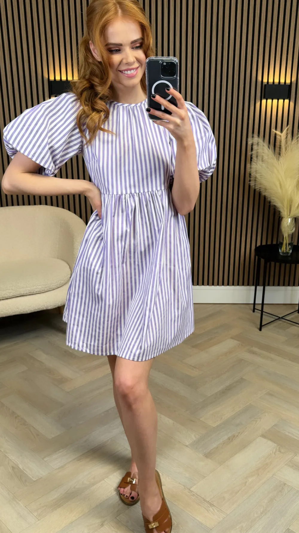 lee_lilac_amp_white_strip_0.webp INFLUENCE Going Out Dresses | Occasion Dresses^Lee Lilac & White Striped Puff Sleeve Smock Mini Dress