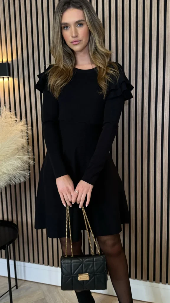 MOOCCI Knitwear | Day Dresses^Leighton Black Frill Shoulder Detail Kint Mini Dress