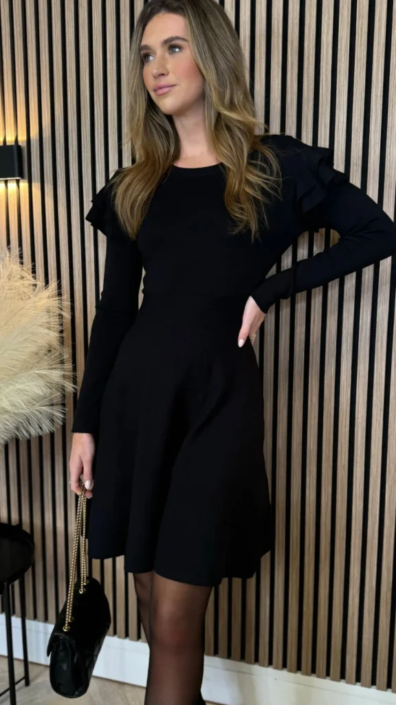MOOCCI Knitwear | Day Dresses^Leighton Black Frill Shoulder Detail Kint Mini Dress