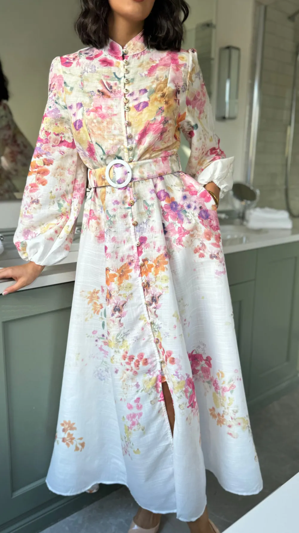 leighton_fuchsia_floral_p_0.webp TIMELY Occasion Dresses | Midi Dresses^Leighton Fuchsia Floral Printed High Neck Midi Dress
