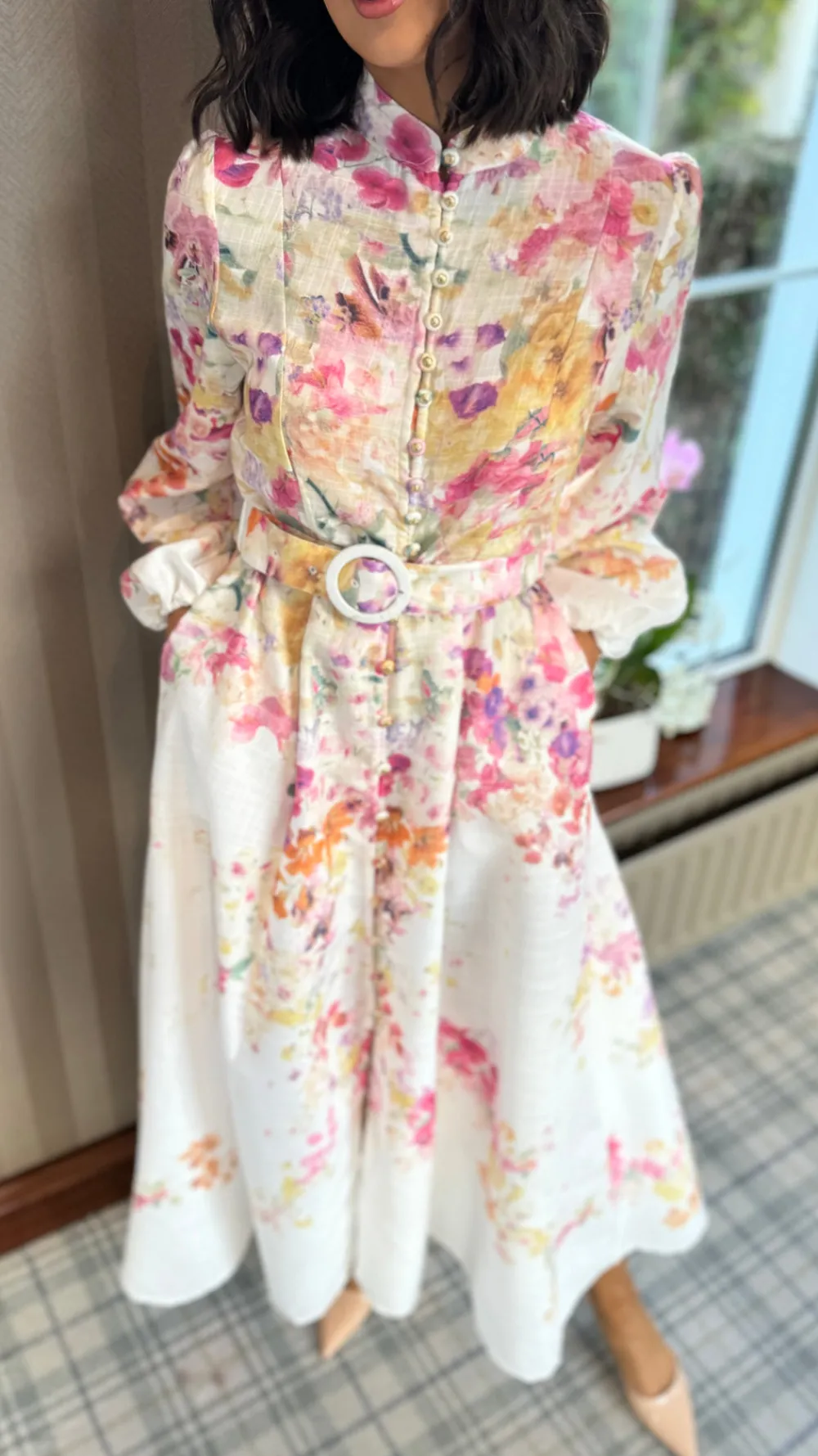 leighton_fuchsia_floral_p_4.webp TIMELY Occasion Dresses | Midi Dresses^Leighton Fuchsia Floral Printed High Neck Midi Dress
