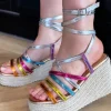 PARIS FASHION SHOPS Heels^Leni Multicoloured Platform Sandals With High Buckle Lacing