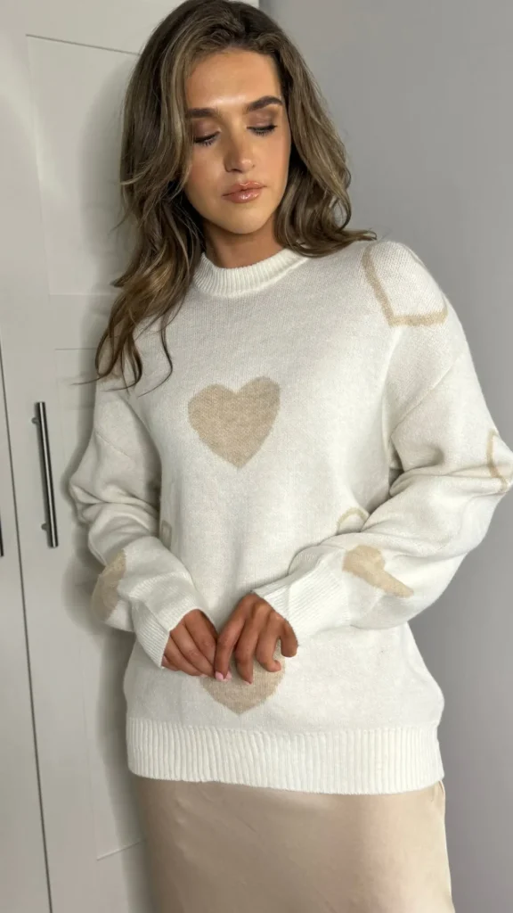 JCD KOOLOOK Knitwear^Leonie Cream Heart Printed Jumper