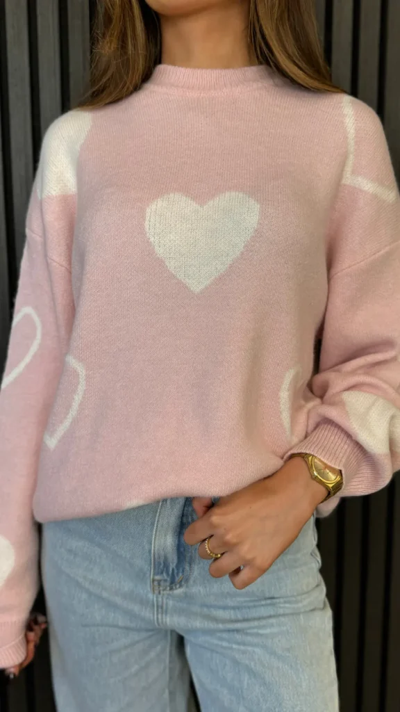 JCD KOOLOOK Knitwear^Leonie Pink Heart Printed Jumper