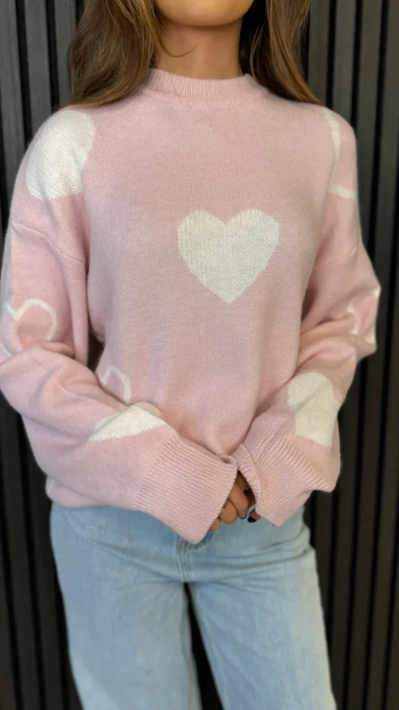 JCD KOOLOOK Knitwear^Leonie Pink Heart Printed Jumper