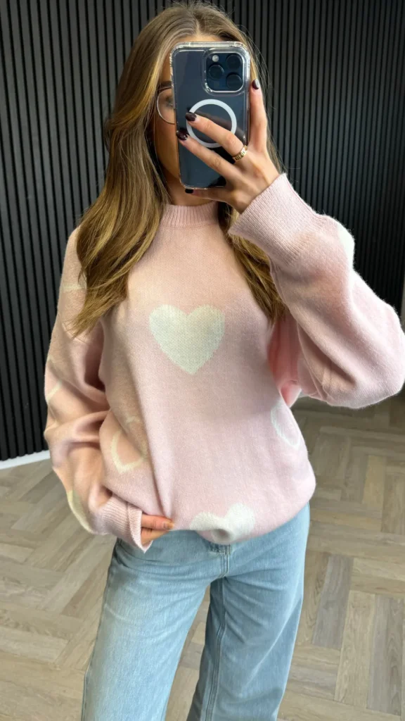 JCD KOOLOOK Knitwear^Leonie Pink Heart Printed Jumper
