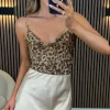 LORIANE Tops^Leonora Beige & Brown Leopard Print Cami Strap Top