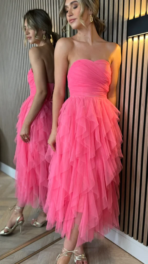PARIS FASHION SHOPS Going Out Dresses | Occasion Dresses^Lettie Watermelon Bandeau Ruffle Detail Midi Dress