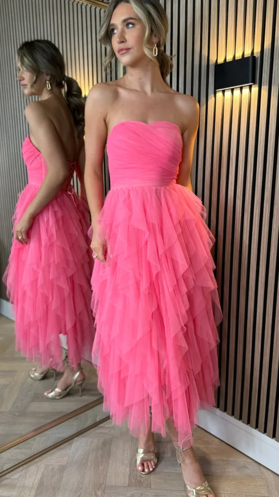 PARIS FASHION SHOPS Going Out Dresses | Occasion Dresses^Lettie Watermelon Bandeau Ruffle Detail Midi Dress