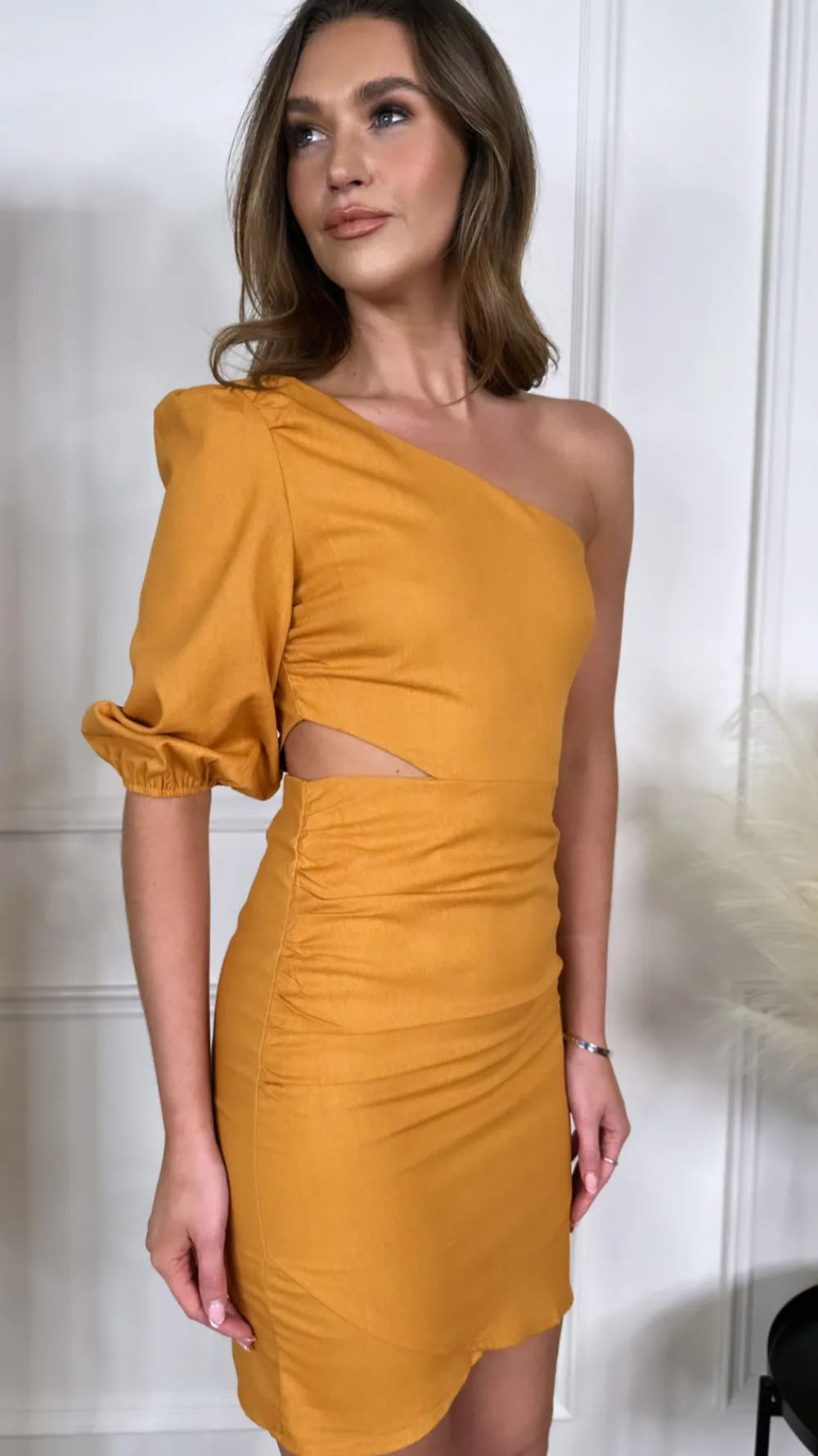 libby_orange_one_shoulder_0.webp COPPEROSE Going Out Dresses | Occasion Dresses^Libby Orange One Shoulder Cut Out Mini Dress