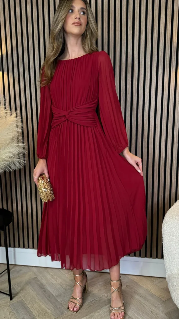 SARL KAIA Going Out Dresses | Occasion Dresses^Liberty Red Pleated Bow Detail Midi Dress