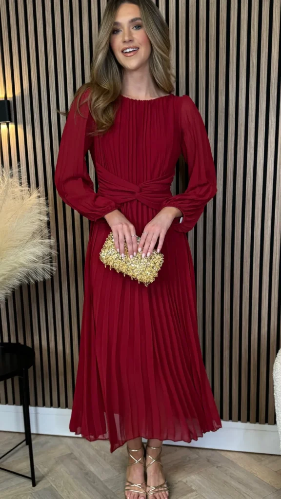 SARL KAIA Going Out Dresses | Occasion Dresses^Liberty Red Pleated Bow Detail Midi Dress