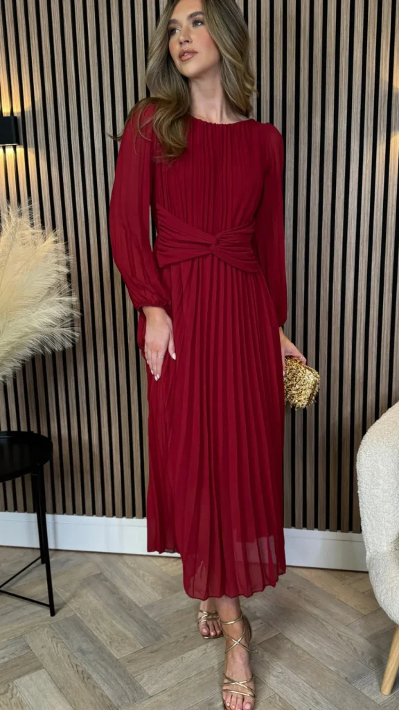 SARL KAIA Going Out Dresses | Occasion Dresses^Liberty Red Pleated Bow Detail Midi Dress
