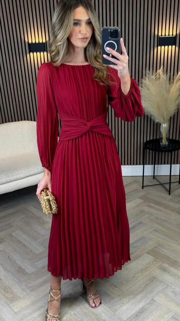 SARL KAIA Going Out Dresses | Occasion Dresses^Liberty Red Pleated Bow Detail Midi Dress