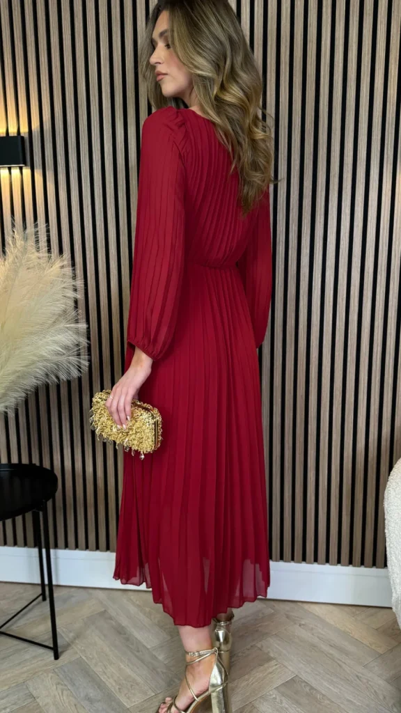 SARL KAIA Going Out Dresses | Occasion Dresses^Liberty Red Pleated Bow Detail Midi Dress