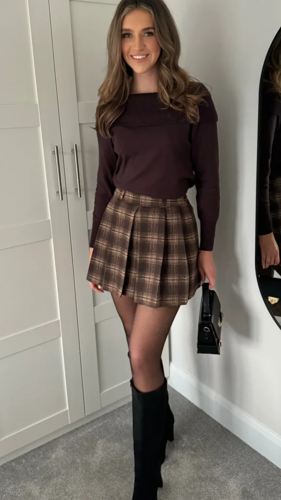FEELKOO Skirts & Shorts^Lisa Brown & Beige Checked Pleated Detail Mini Skirt