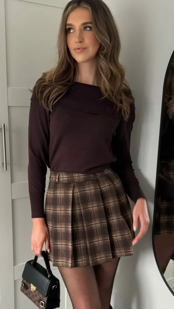 FEELKOO Skirts & Shorts^Lisa Brown & Beige Checked Pleated Detail Mini Skirt
