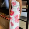 AX PARIS Going Out Dresses | Occasion Dresses^Lisa Cream & Pink Floral Print One Shoulder Open Back Twist Detail Midi Dress