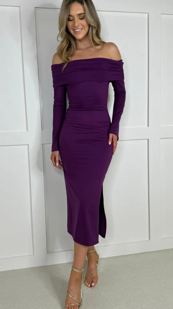 COPPEROSE Going Out Dresses | Occasion Dresses^Lisbeth Purple Strapless Long Sleeve Midi Dress