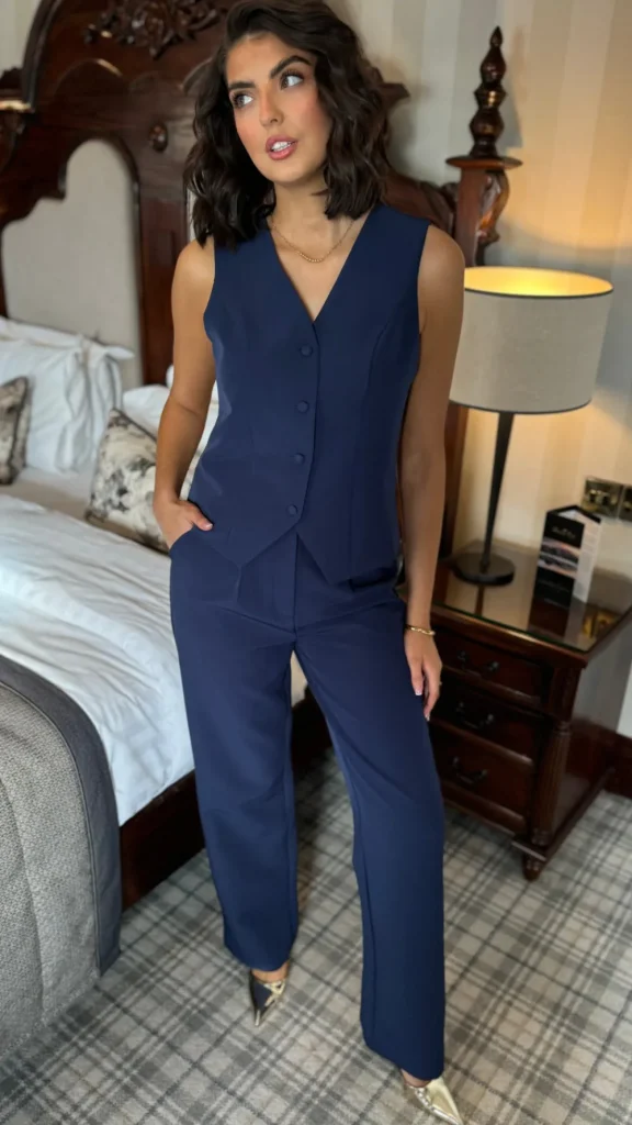 GIRL IN MIND Co-ords^Lorie Navy Trousers & Waistcoat Co Ord