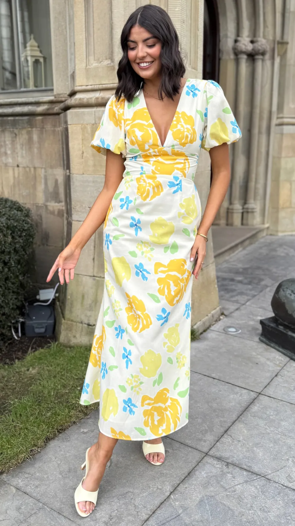 lucinda_yellow_floral_sho_1.webp CANDICE FAIRE Going Out Dresses | Occasion Dresses^Lucinda Yellow Floral Short Sleeve Maxi Dress