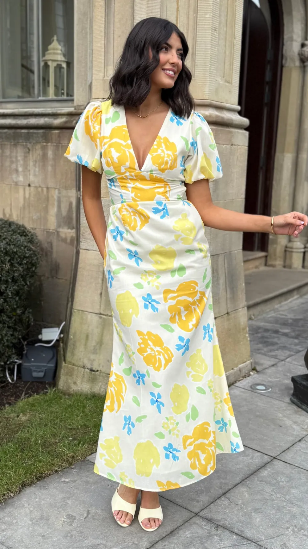 lucinda_yellow_floral_sho_4.webp CANDICE FAIRE Going Out Dresses | Occasion Dresses^Lucinda Yellow Floral Short Sleeve Maxi Dress