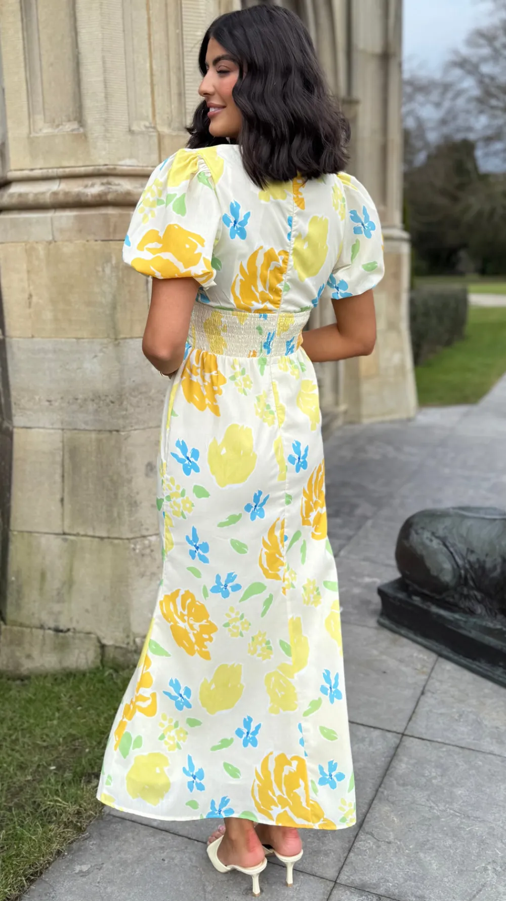 lucinda_yellow_floral_sho_5.webp CANDICE FAIRE Going Out Dresses | Occasion Dresses^Lucinda Yellow Floral Short Sleeve Maxi Dress
