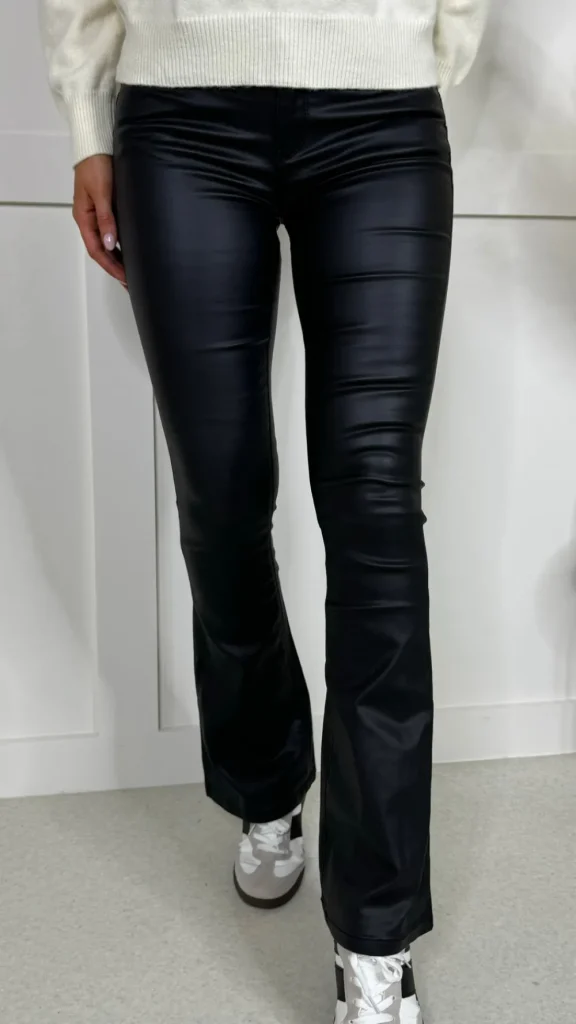 PARIS FASHION SHOPS Trousers^Lucy Black Coated Leather Look Flared Trousers