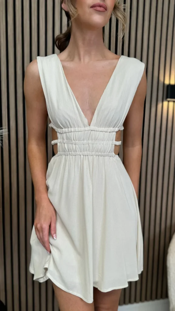 LILY ROSE BY FJ Day Dresses | Going Out Dresses^Luella Beige V Neckline Cut Out Detail Mini Dress
