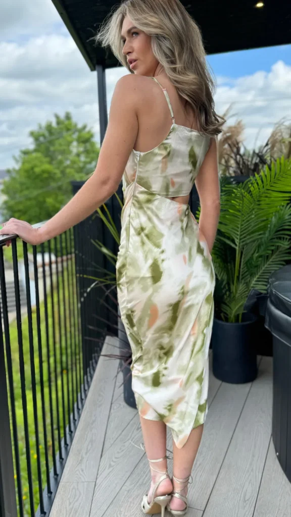 AX PARIS Going Out Dresses | Occasion Dresses^Luna Green & Orange Multi Marble Print Asymmetric Cut Out Midi Dress
