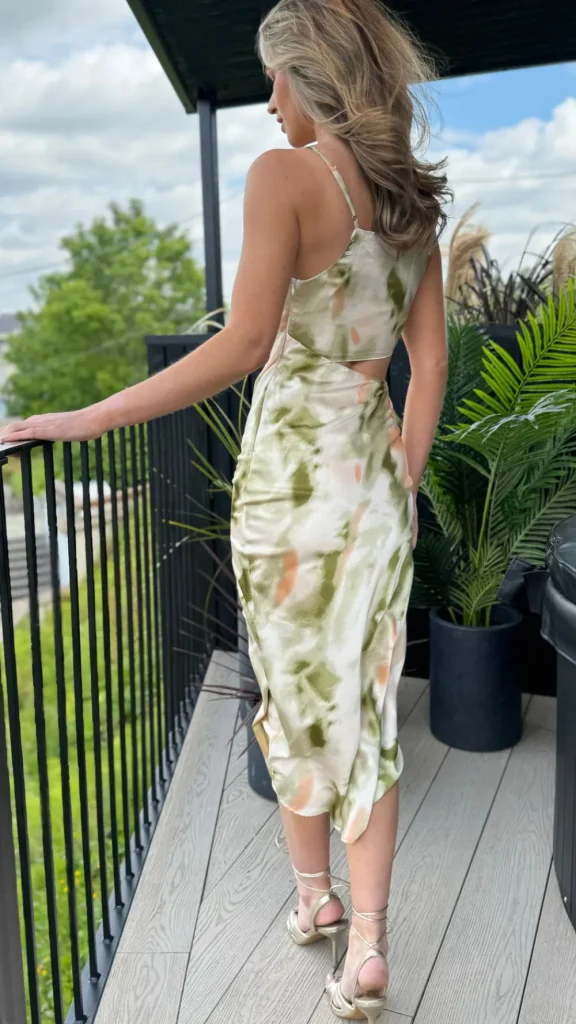 AX PARIS Going Out Dresses | Occasion Dresses^Luna Green & Orange Multi Marble Print Asymmetric Cut Out Midi Dress