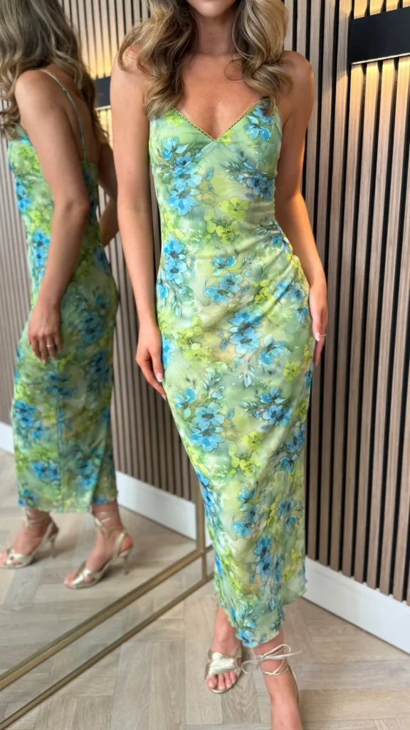 VERA LUCY Going Out Dresses | Occasion Dresses^Lyra Green Floral Printed Cami Strap Midi Dress