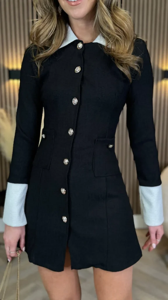 ALLYSON Going Out Dresses | Occasion Dresses^Lyric Black & White Trimmed Button Down Mini Dress