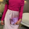 LORIANE Tops^Madison Fuchsia Draped One Shoulder Detail Top