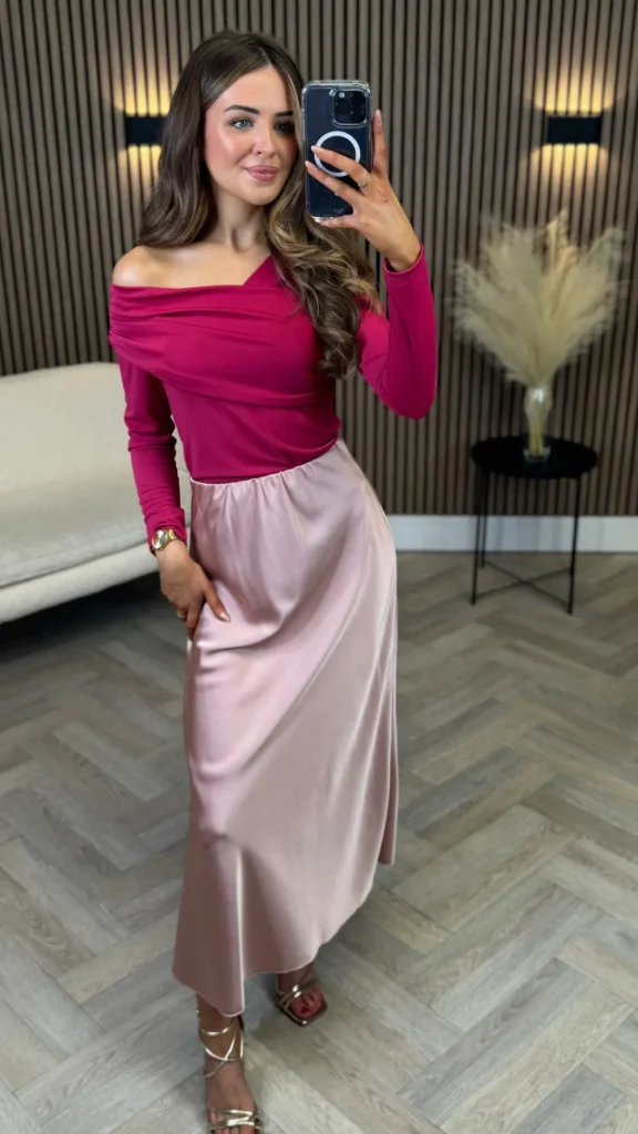 LORIANE Tops^Madison Fuchsia Draped One Shoulder Detail Top