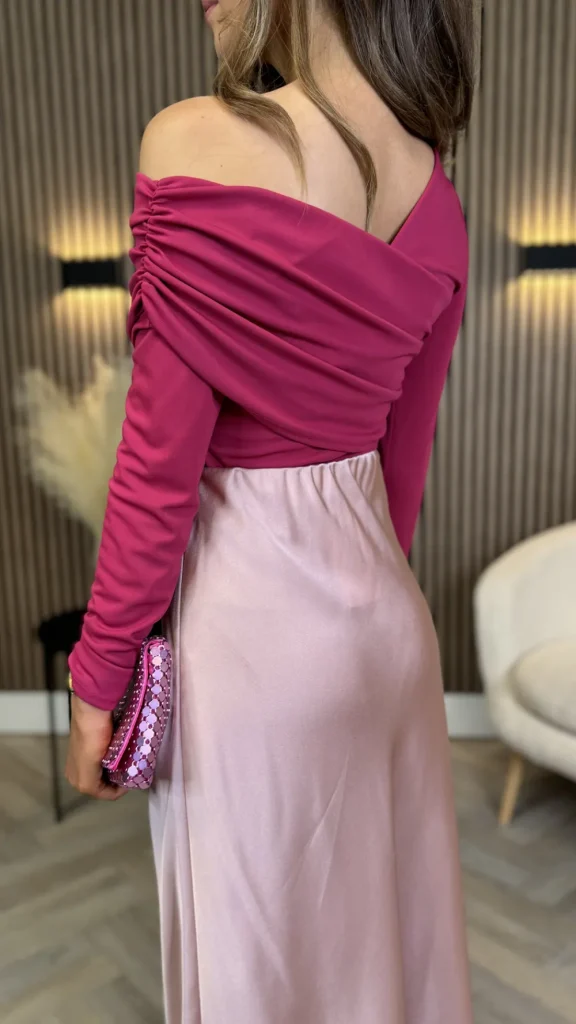 LORIANE Tops^Madison Fuchsia Draped One Shoulder Detail Top