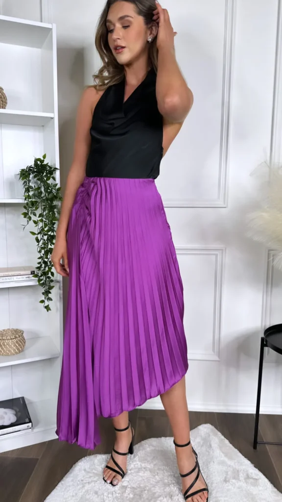 LILY ROSE BY FJ Skirts & Shorts^Maelle Purple Pleated Ruched Detail Midi Skirt