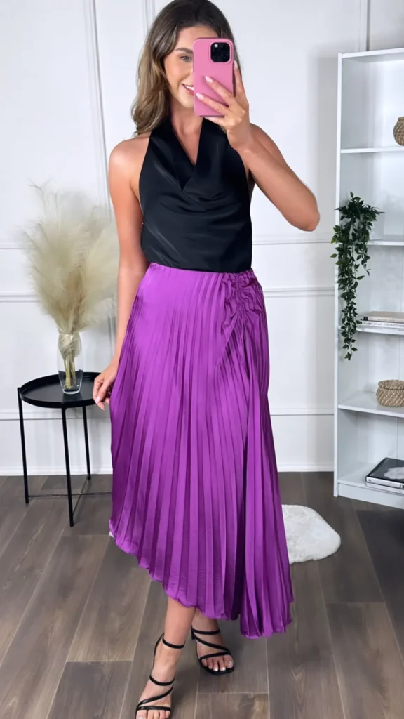 LILY ROSE BY FJ Skirts & Shorts^Maelle Purple Pleated Ruched Detail Midi Skirt