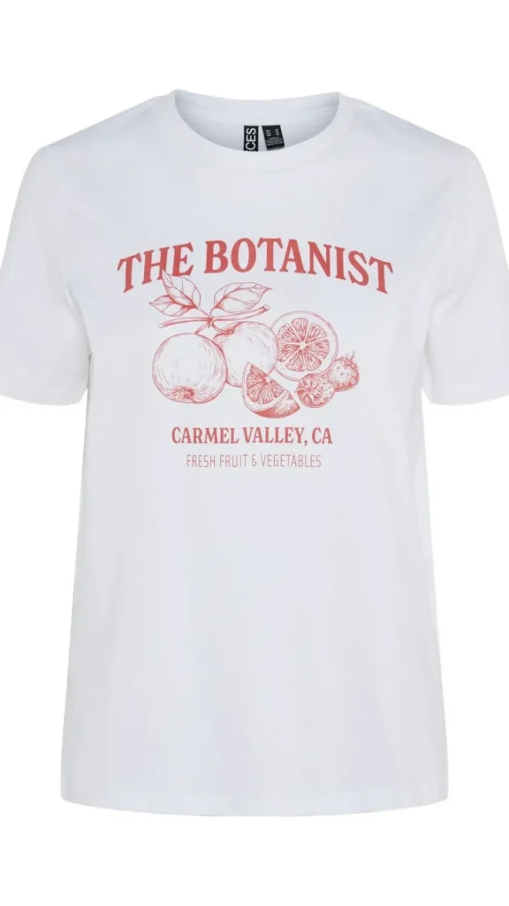 BESTSELLER Tops^Maisie White & Red Graphic Printed 'The Botanist' T Shirt