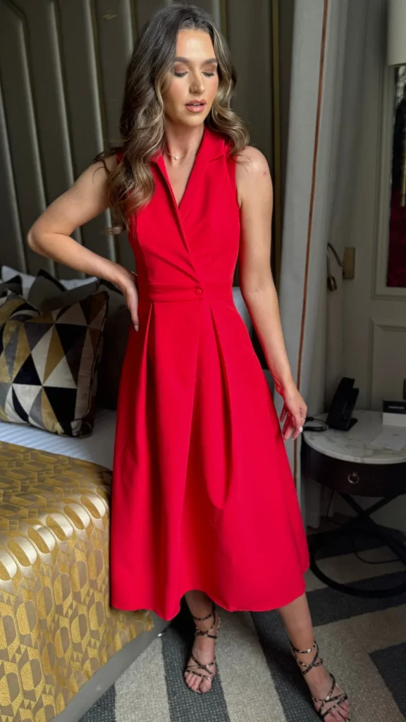 GIRL IN MIND Going Out Dresses | Occasion Dresses^Makenna Red Collared Tailored Shirt Midi Dress