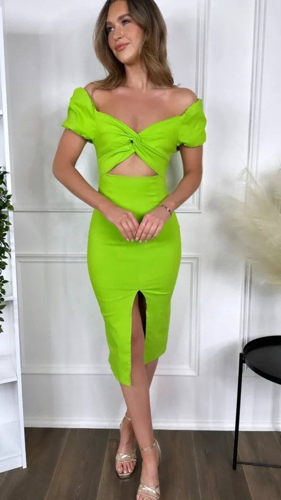 COPPEROSE Going Out Dresses | Occasion Dresses^Marceline Green Bow Detail Cut Out Midi Dress
