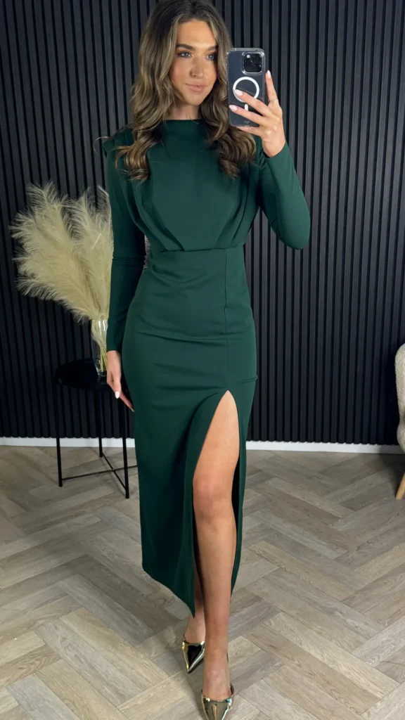 COPPEROSE Going Out Dresses | Occasion Dresses^Marcie Forest Green High Neck Open Back Midi Dress