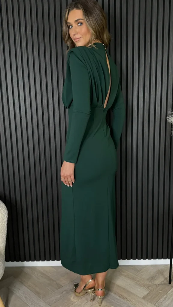 COPPEROSE Going Out Dresses | Occasion Dresses^Marcie Forest Green High Neck Open Back Midi Dress