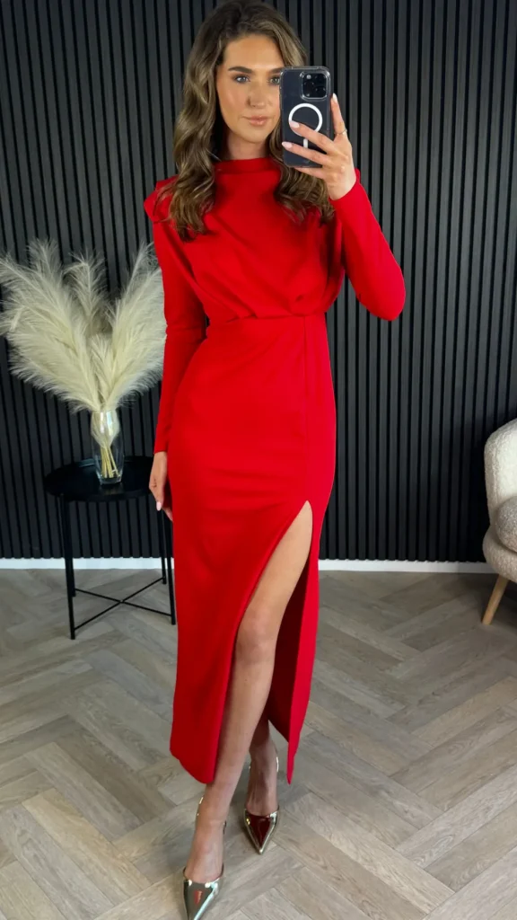 COPPEROSE Going Out Dresses | Occasion Dresses^Marcie Red High Neck Open Back Midi Dress