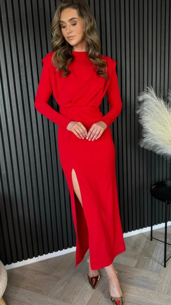 COPPEROSE Going Out Dresses | Occasion Dresses^Marcie Red High Neck Open Back Midi Dress