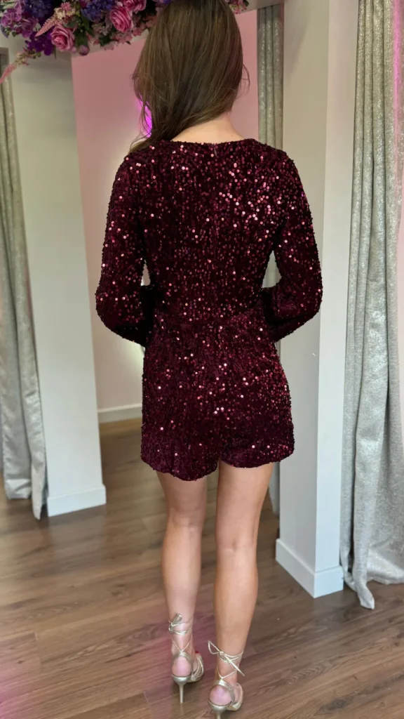 LUCCE Jumpsuits + Playsuits^Mariama Burgundy Sequin Playsuit