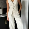 COPPEROSE Trousers | Co-ords^Mariana Beige Straight Leg Trousers & Waistcoat Co Ord