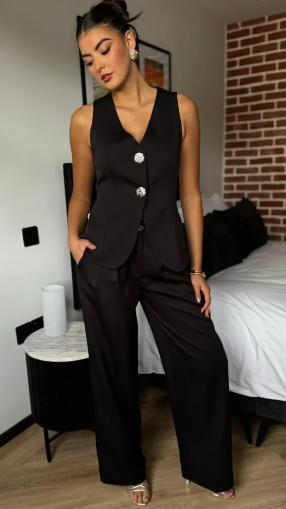 COPPEROSE Trousers | Co-ords^Mariana Black Straight Leg Trousers & Waistcoat Co Ord